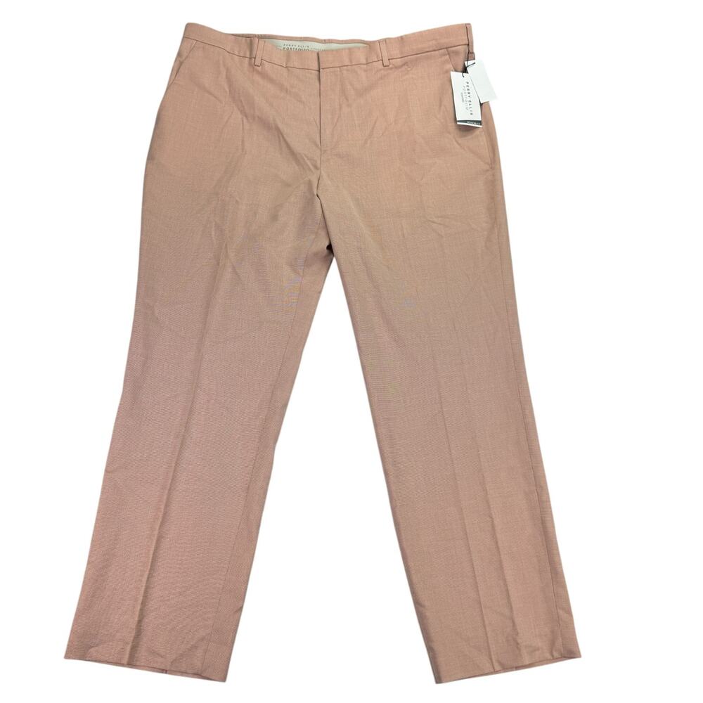 Perry Ellis Mens Essentials Modern Fit Stretch Dress Pants Salmon Pink 40x30